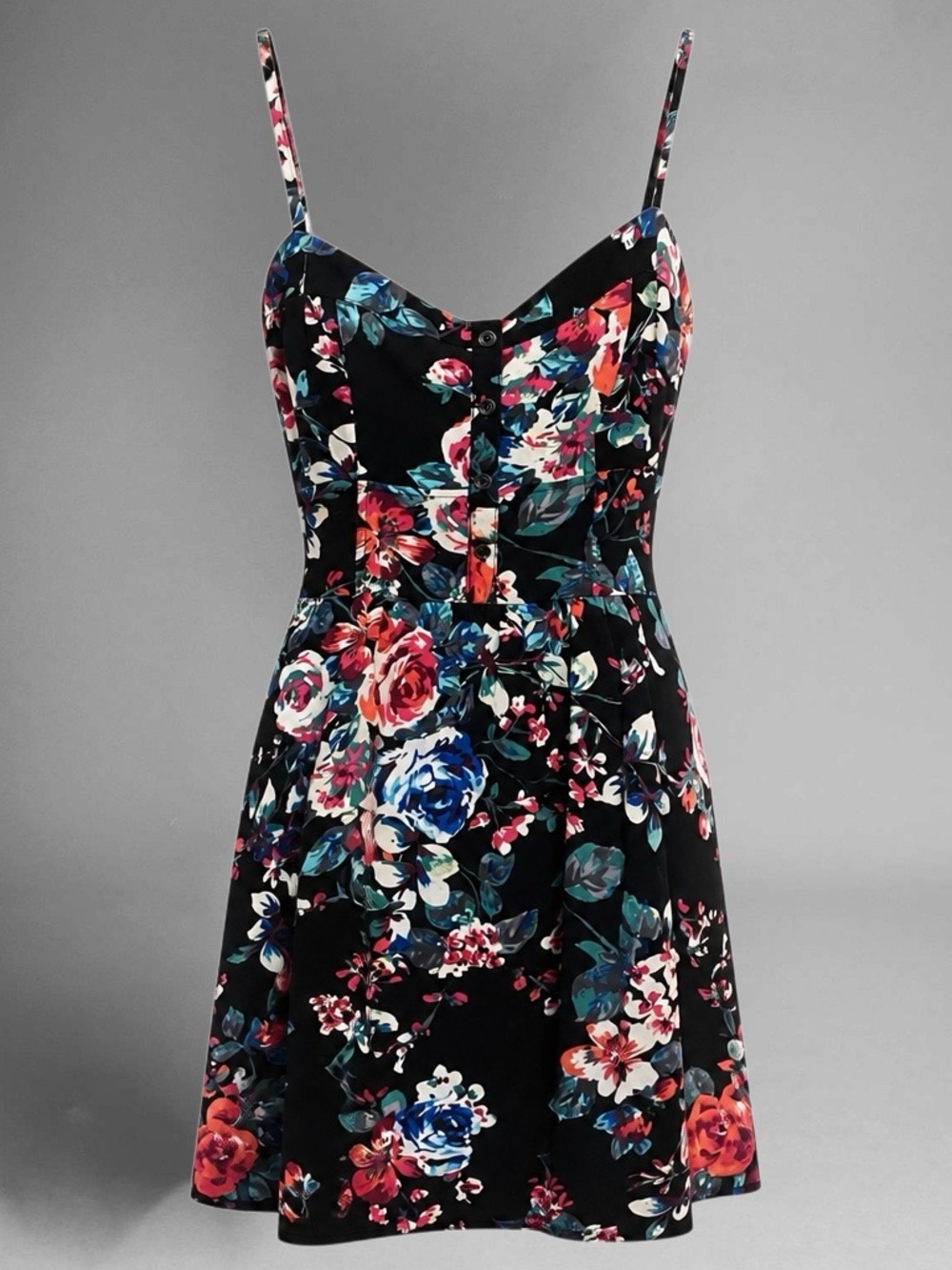 Express Black Floral Spaghetti-Strap Mini Dress
